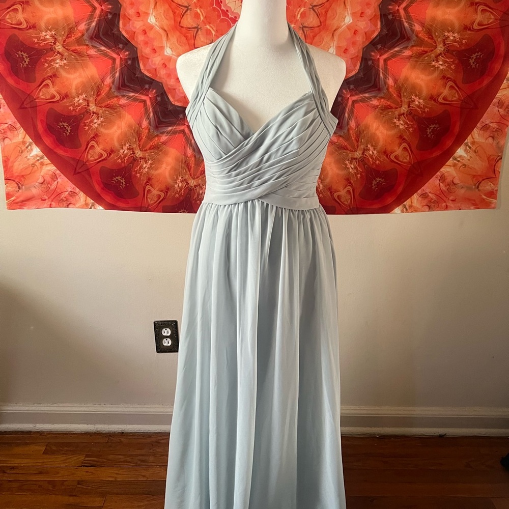 Elegant Light Blue Halter Dress